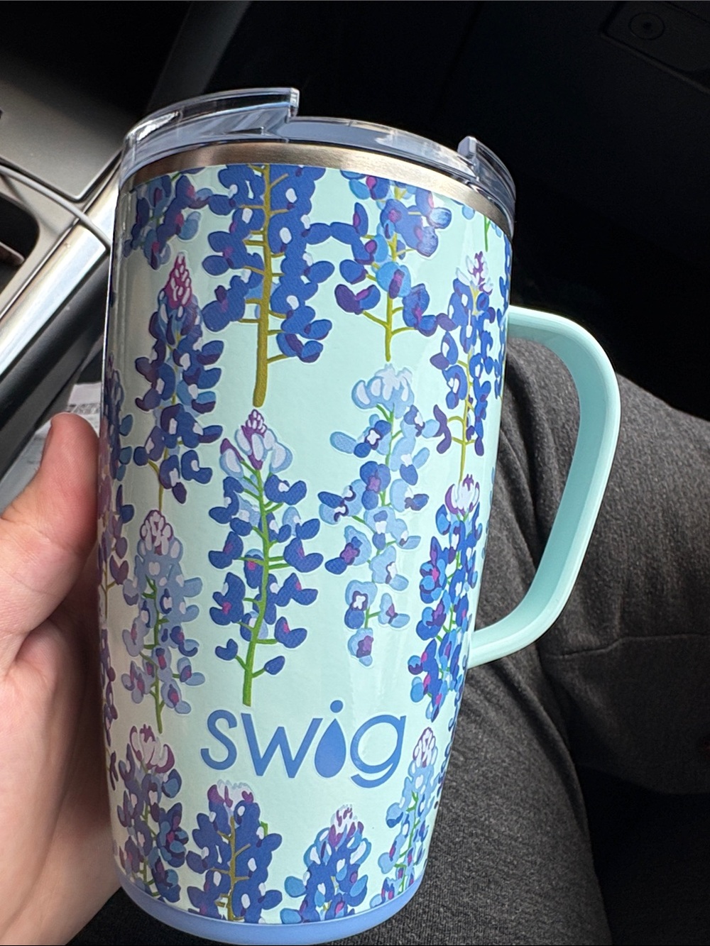 Swig Light Blue Floral Insulated Travel Mug with Handle